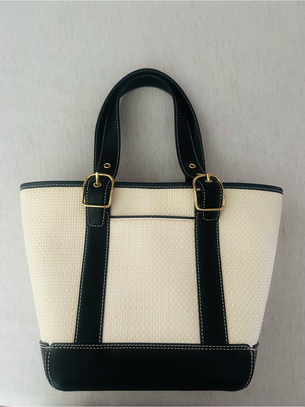 Vintage Coach Cream and Black Tote with Gold Hardware - Like New Condition